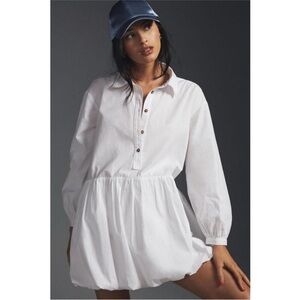 Anthropologie 2X Maeve White Cotton Bubble Hem Shirt Mini Dress VGUC